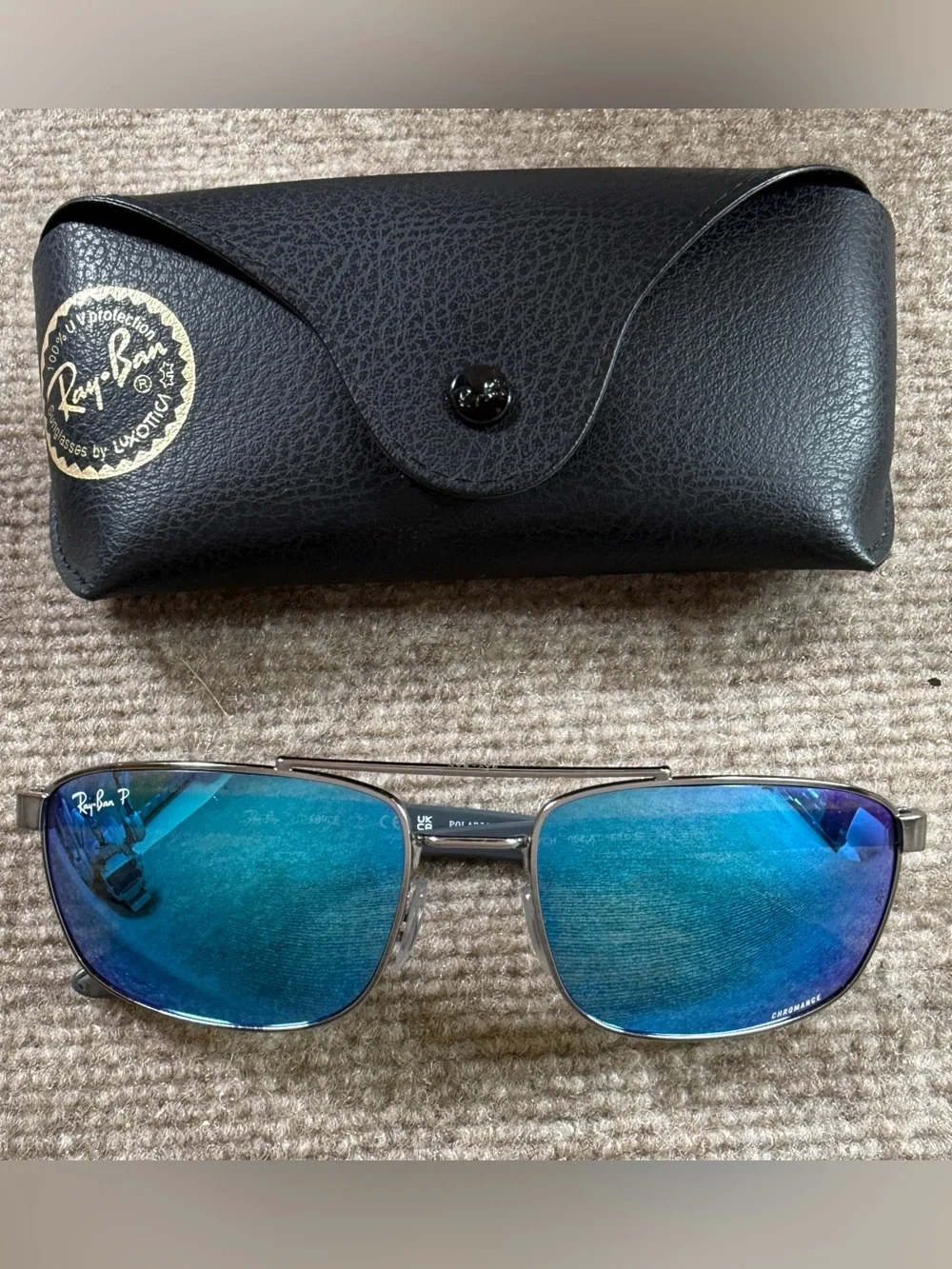 Ray-Ban Sunglasses Rb3737CH Blue Polarized Chromance Lens Gunmetal Frame 60-18